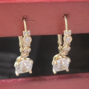 Gold Drop Earrings with Clear Stones - Women Jewelry